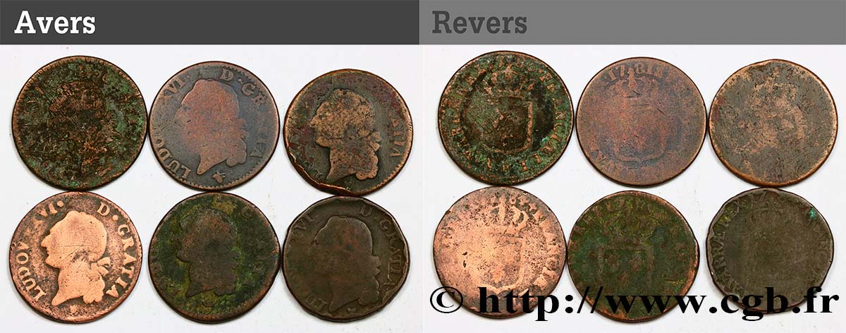 LOUIS XVI Sols dits  à l écu , lot de 6 ex. n.d. Ateliers divers B