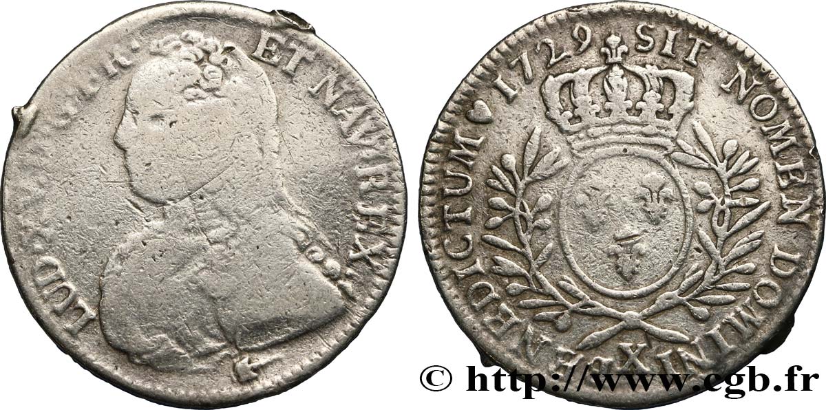 LOUIS XV DIT LE BIEN AIMÉ Demi-écu aux branches d olivier, buste habillé 1729 Amiens B+/TB