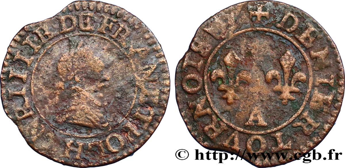LA LIGUE. MONNAYAGE AU NOM D HENRI III Denier tournois n.d. Paris, Moulin des Étuves B+/TB