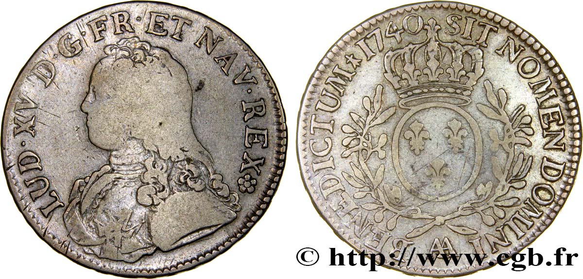 LOUIS XV DIT LE BIEN AIMÉ Écu dit  aux branches d olivier  1740 Metz TB/TB+