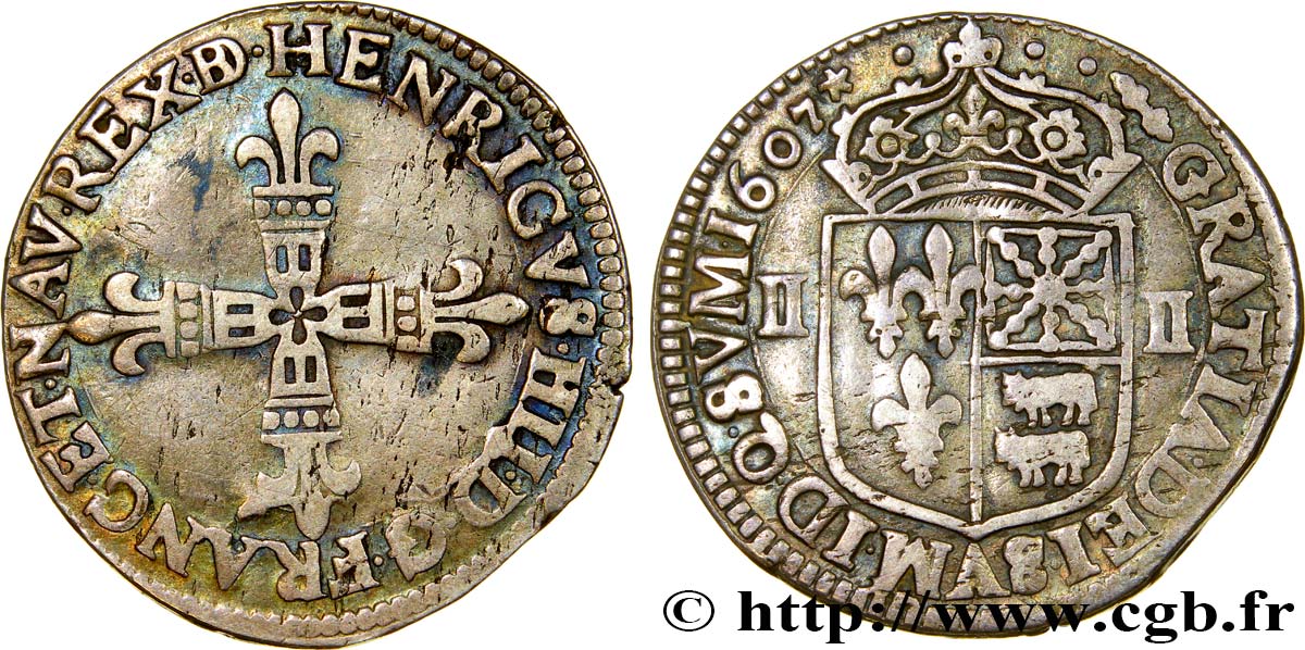 HENRY IV Quart d écu de Béarn 1607 Morlaàs BB