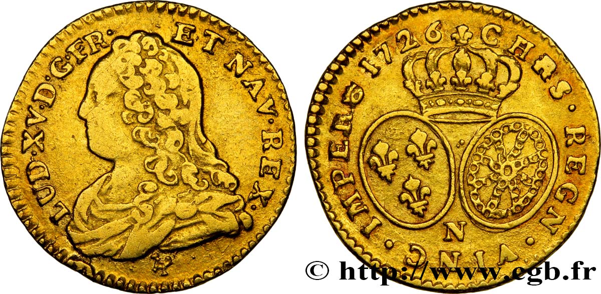 LOUIS XV DIT LE BIEN AIMÉ Demi-louis d or aux écus ovales, buste habillé 1726 Montpellier TTB