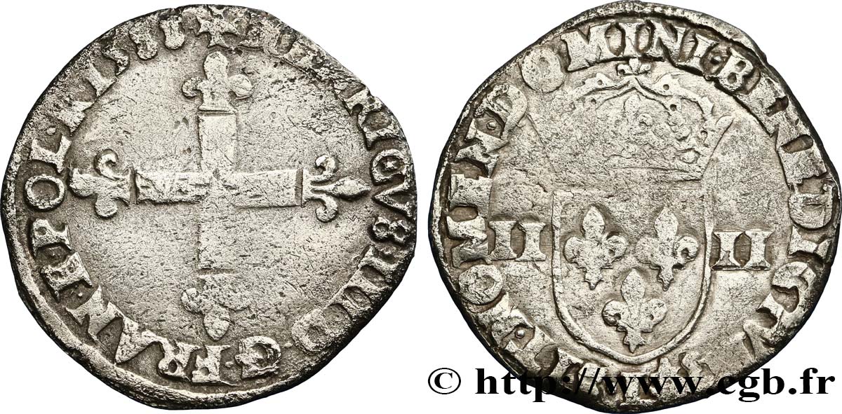 HENRI III Quart d écu, croix de face 1588 Bayonne TB+