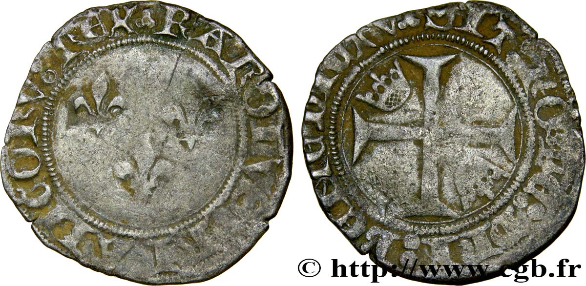CHARLES VII LE VICTORIEUX Petit blanc aux trois lis n.d. Lyon TB+