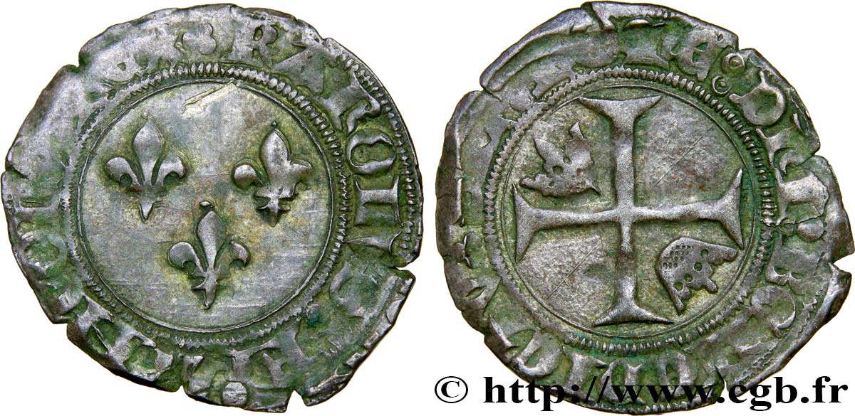 CHARLES VII LE VICTORIEUX Petit blanc aux trois lis n.d. Lyon TTB