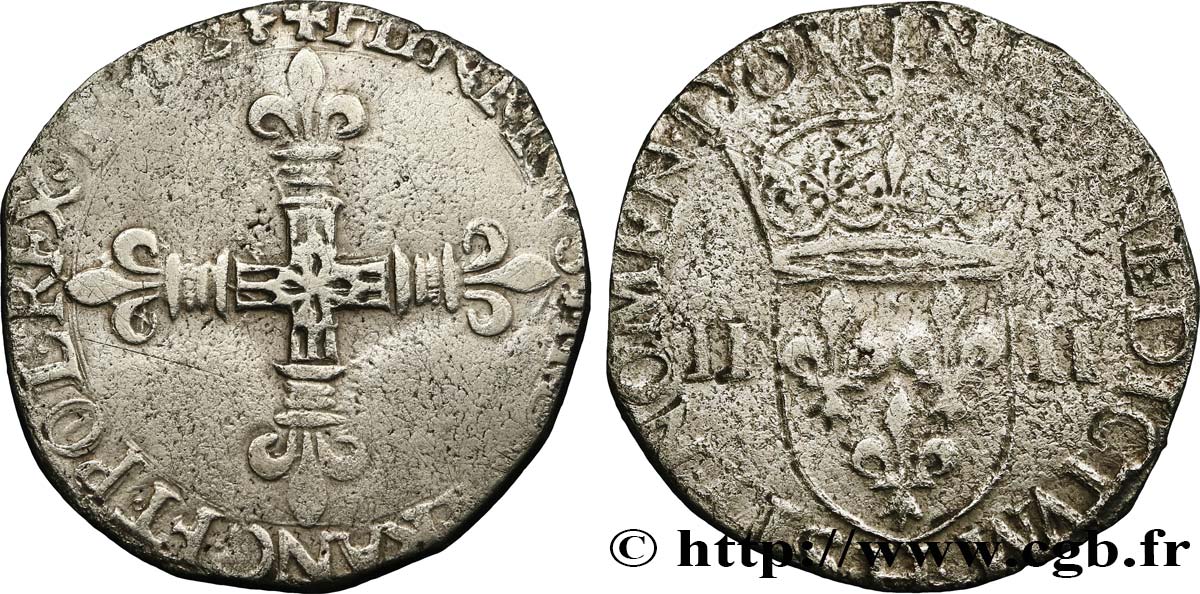 HENRI III Quart d écu, croix de face 1582 La Rochelle TB