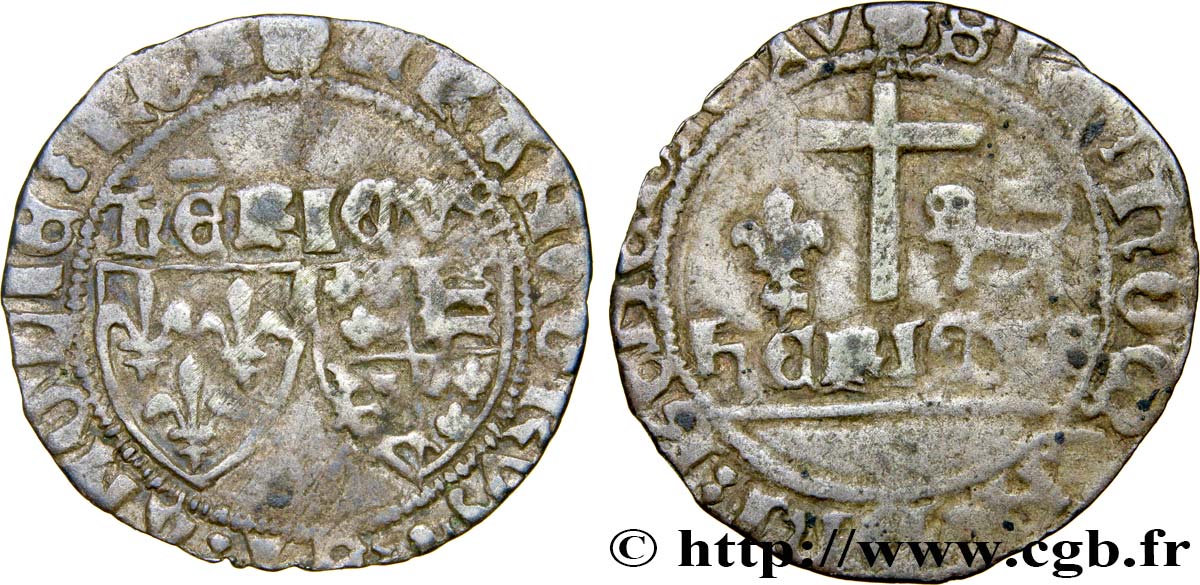 HENRY VI DE LANCASTRE - ROI DE FRANCE (1422-1453) - ROI D ANGLETERRE (1422-1461) et (1470-1471) Blanc aux écus n.d. Troyes TB+