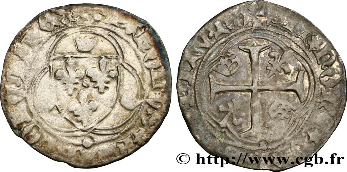 CHARLES VII LE VICTORIEUX Blanc à la couronne n.d. Limoges TB+