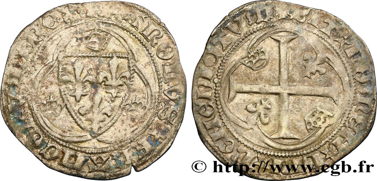 CHARLES VII LE VICTORIEUX Blanc à la couronne n.d. Tournai TB+/TTB