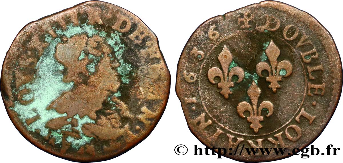 LOUIS XIII LE JUSTE Double lorrain 1636 Stenay B/TB