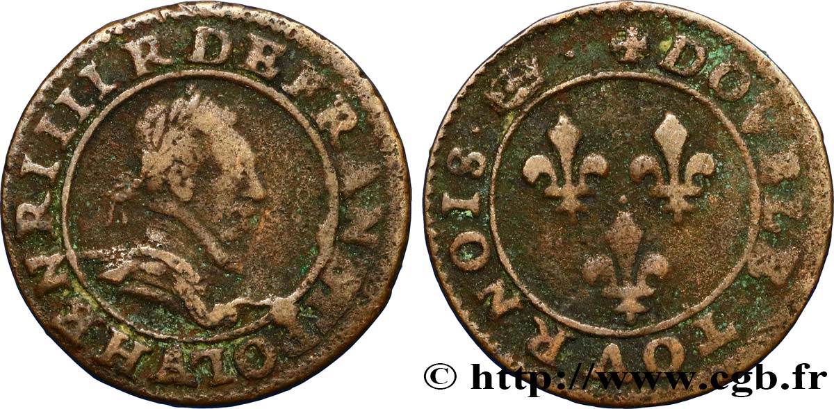 HENRI III Double tournois, 1er type de Paris n.d. Paris, Moulin des Étuves TB