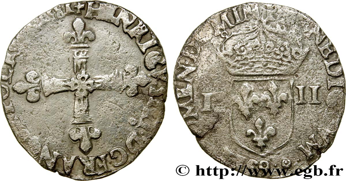 HENRI III Quart d&nbsp;écu, croix de face 1581 Rennes TB+