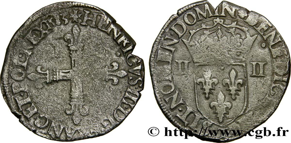 HENRI III Quart d écu, croix de face 1583 Nantes TB+