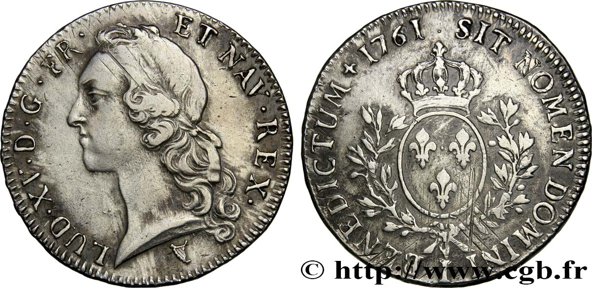 LOUIS XV  THE WELL-BELOVED  Écu aux branches d’olivier, tête ceinte d’un bandeau 1761 Limoges SS
