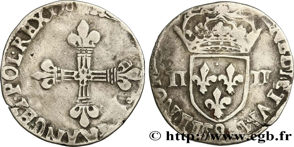 HENRI III Quart d écu, croix de face n.d. Rennes TB