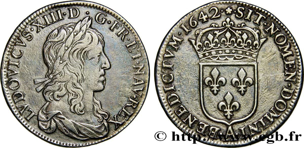 LOUIS XIII Demi-écu, buste drapé (1er buste de Jean Warin) 1642 Paris, Monnaie de Matignon XF