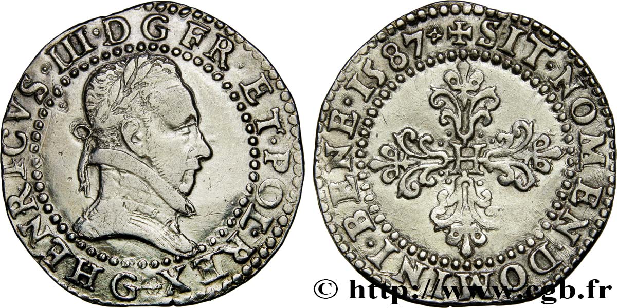 HENRI III Demi-franc au col plat 1587 Poitiers TTB