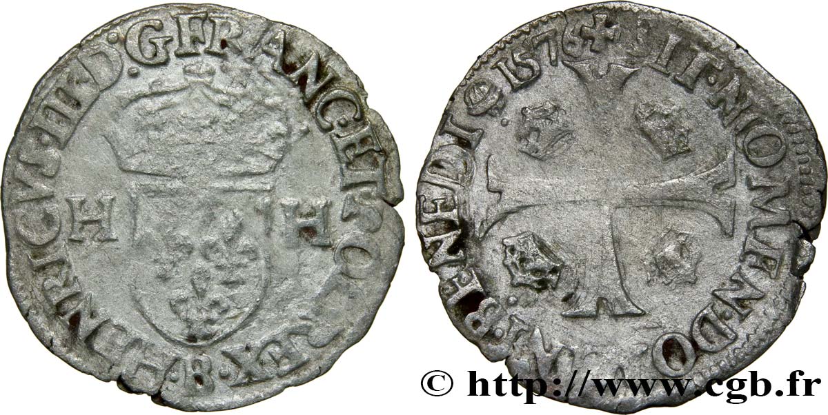 HENRY III Douzain aux deux H, 1er type 1576 Rouen BC+
