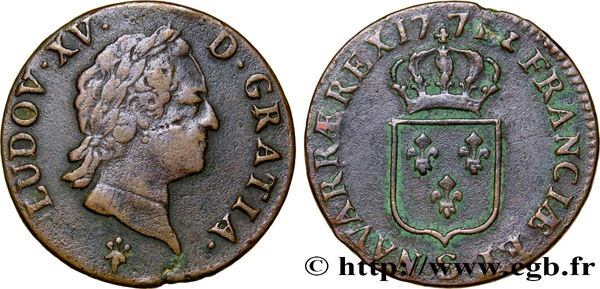 LOUIS XV DIT LE BIEN AIMÉ Sol dit “à la vieille tête” 1771 Reims TTB