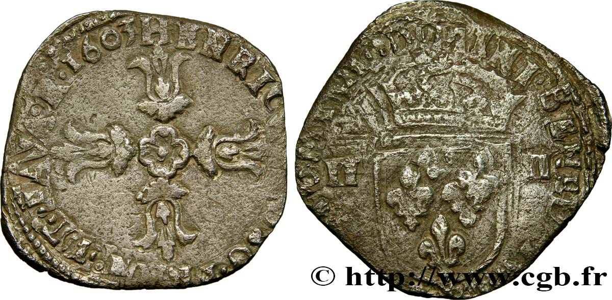 HENRI IV LE GRAND Quart d écu, croix feuillue de face 1603 Bordeaux TB