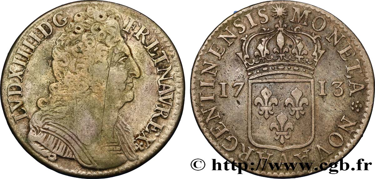 LOUIS XIV  THE SUN KING  Quarante-huit sols pour l’Alsace 1713 Paris MB/q.BB