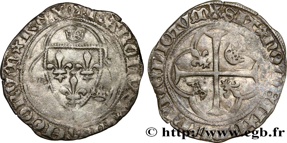 CHARLES VII LE VICTORIEUX Blanc à la couronne n.d. Tournai TB+/TTB