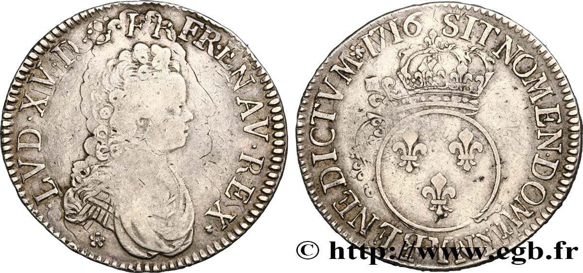LOUIS XV  THE WELL-BELOVED  Écu dit  vertugadin  1716 Toulouse MB/q.BB