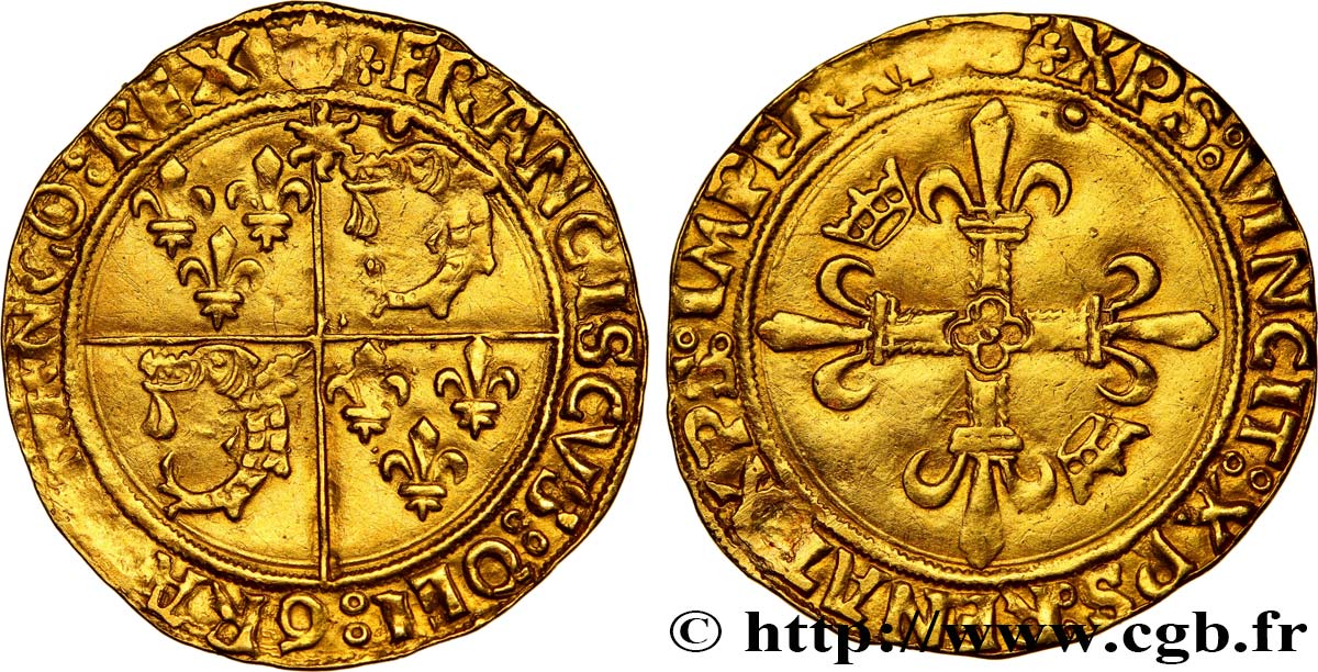 FRANCOIS I Écu d or au soleil du Dauphiné, 4e type 21/07/1519 Crémieu AU