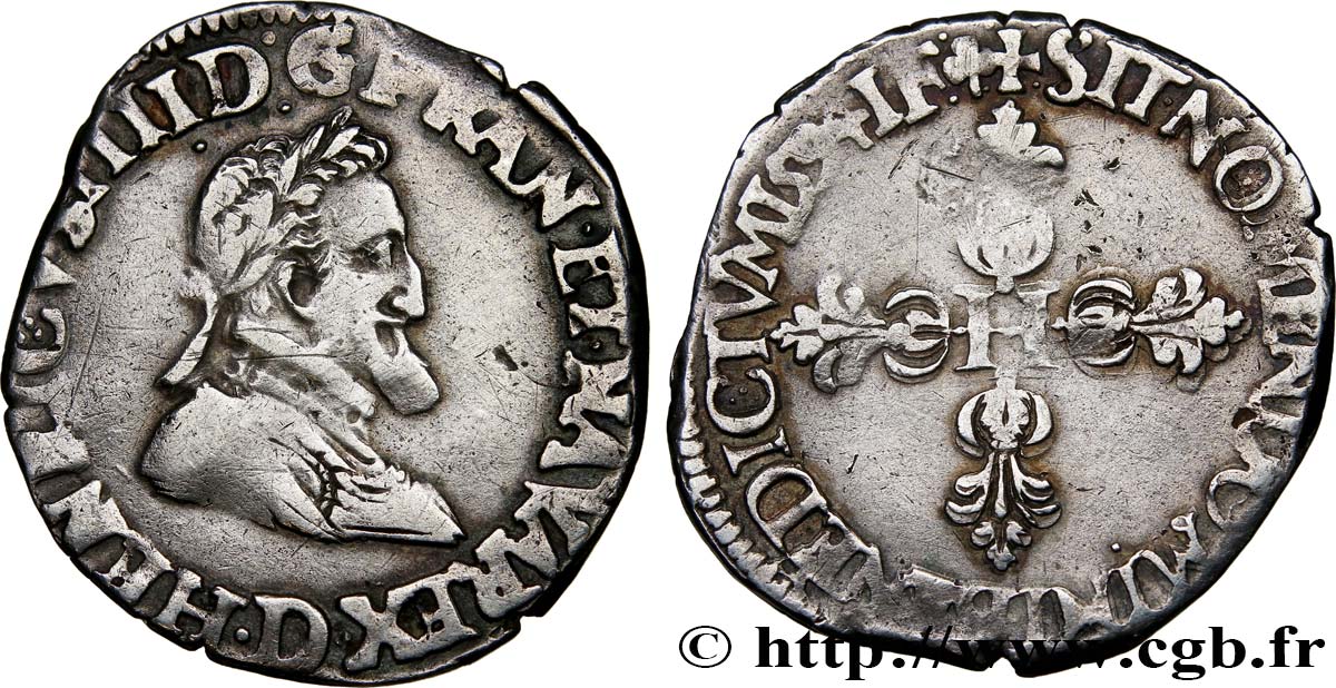 HENRY IV Quart de franc, type de Lyon 1594 Lyon MBC/BC+