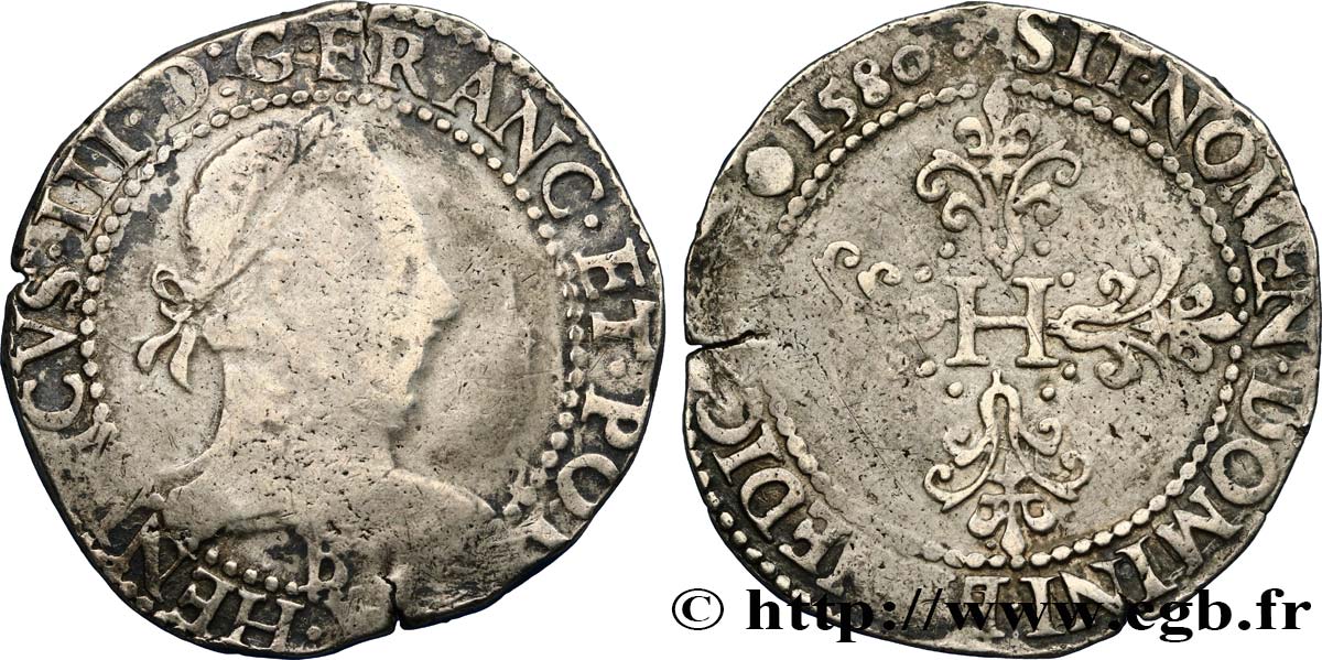 HENRY III Franc au col plat 1580 Rouen q.BB