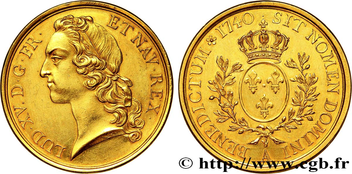 LOUIS XV  THE WELL-BELOVED  Pièce de plaisir ou médaille au type de l’écu dit  au bandeau  en or 1740 Paris VZ