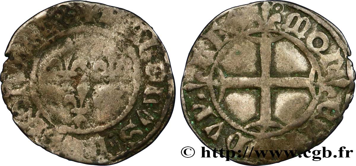 CHARLES VI  THE MAD  OR  THE WELL-BELOVED  Double tournois n.d. Atelier indéterminé fS/fSS