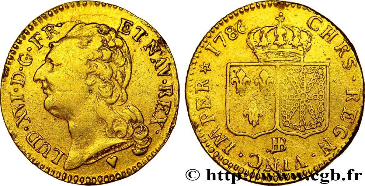 LOUIS XVI Louis d or aux écus accolés dit “à la corne” 1786 Strasbourg TTB