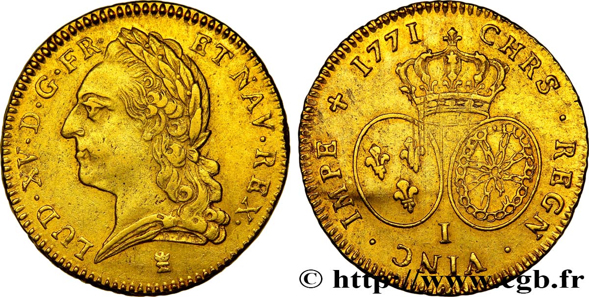 LOUIS XV DIT LE BIEN AIMÉ Double louis d or aux écus ovales, buste lauré 1771 Limoges TTB+