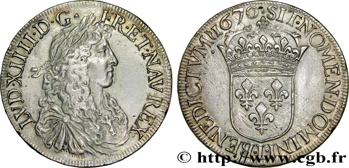 LOUIS XIV  THE SUN KING  Écu, portrait apollinien 1670 Bayonne MBC+