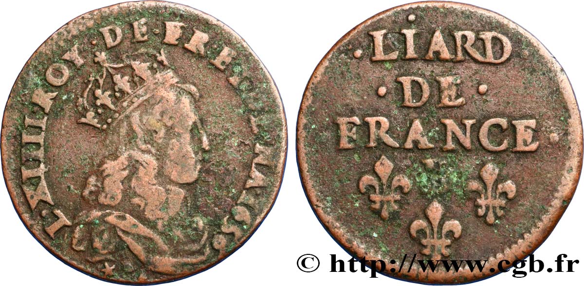 LOUIS XIV &nbsp;THE SUN KING&nbsp; Liard de cuivre, 2e type 1656 Acquigny VF
