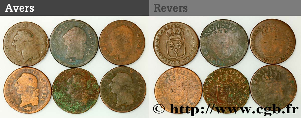 LOUIS XVI Sols dits  à l écu , lot de 6 ex. n.d. Ateliers divers B