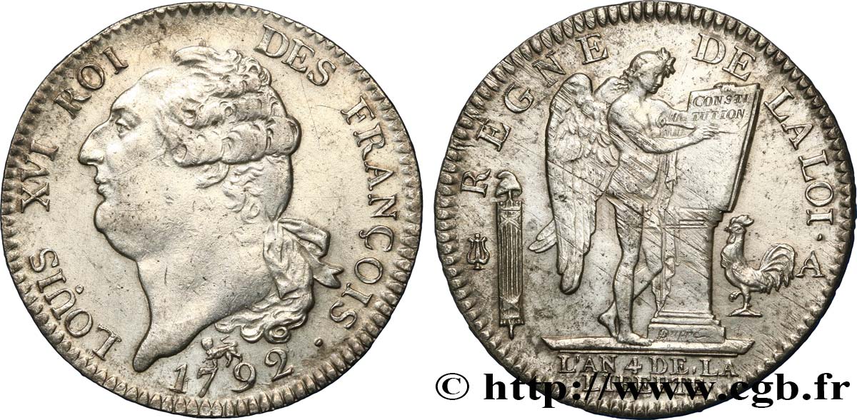 LOUIS XVI Écu dit  au génie , type FRANÇOIS 1792 Paris fVZ