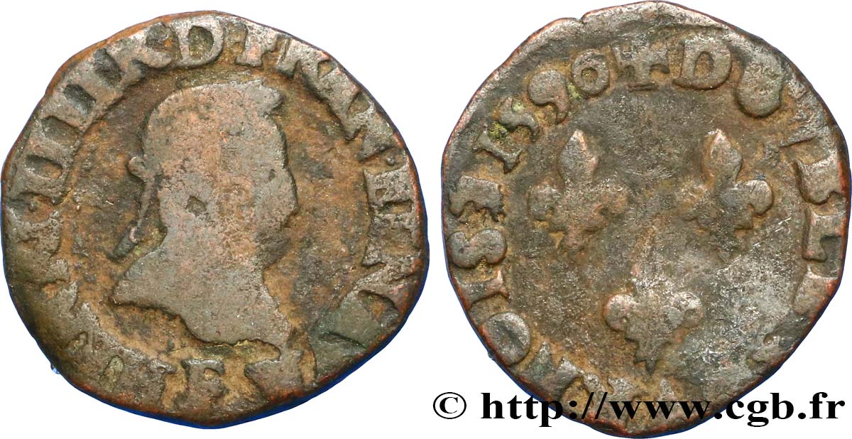 HENRY IV Double tournois, type d’Angers 1590 Angers BC
