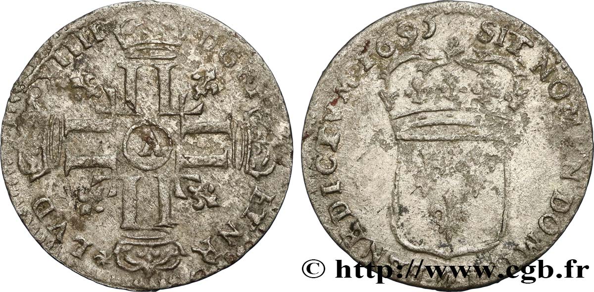 LOUIS XIV  THE SUN KING  Quinzain aux huit L 1695 Troyes XF