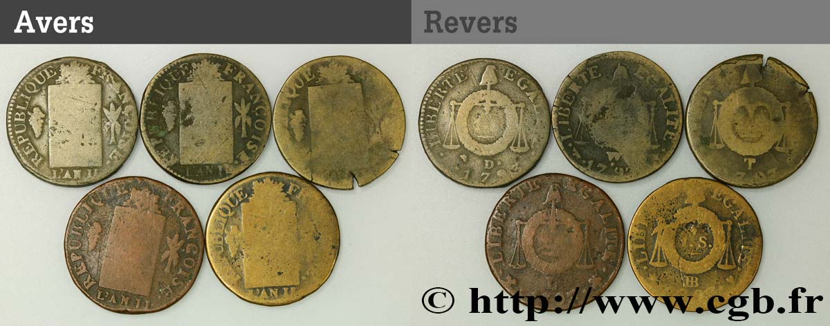 LA CONVENTION 1 sol dit  à la table de loi , lot de 5 ex. 1793 Ateliers divers B