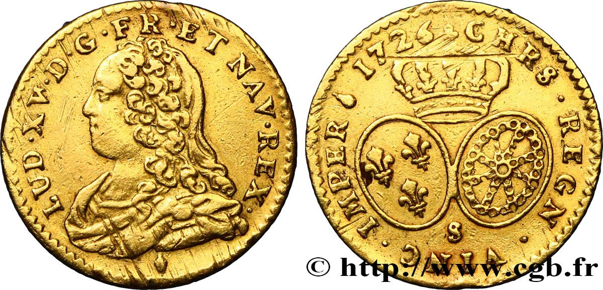 LOUIS XV DIT LE BIEN AIMÉ Demi-louis d or aux écus ovales, buste habillé 1726 Reims TTB/TB+