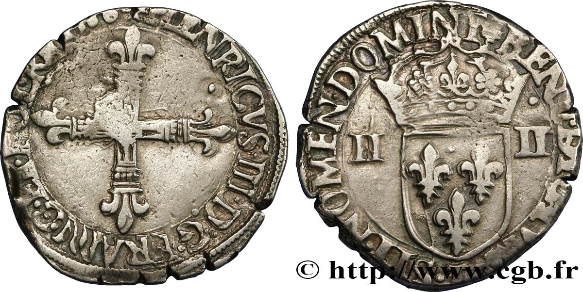 HENRY III Quart d écu, croix de face n.d. Nantes q.BB