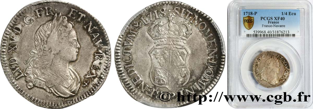 LOUIS XV DIT LE BIEN AIMÉ Quart d écu dit  de France-Navarre  1718  Dijon TTB40