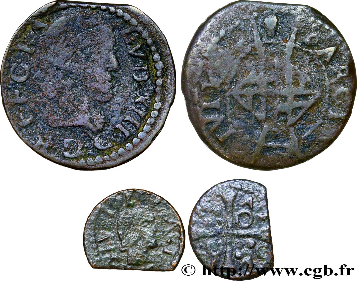 ESPAGNE - PRINCIPAUTÉ DE CATALOGNE - LOUIS XIII LE JUSTE lot de 2 monnaies n.d. s.l. B+