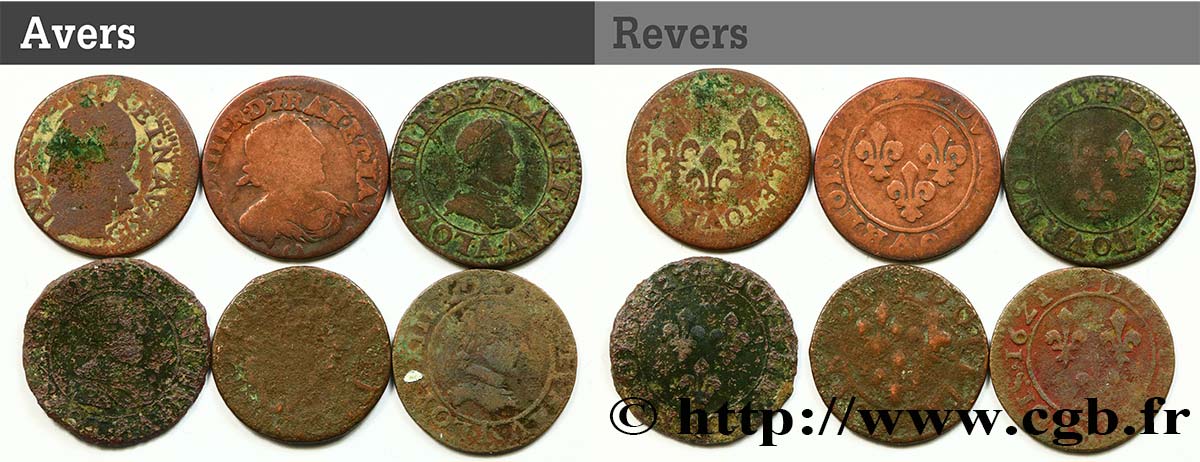 LOUIS XIII LE JUSTE Lot de 6 doubles tournois de Louis XIII n.d. s.l. B+