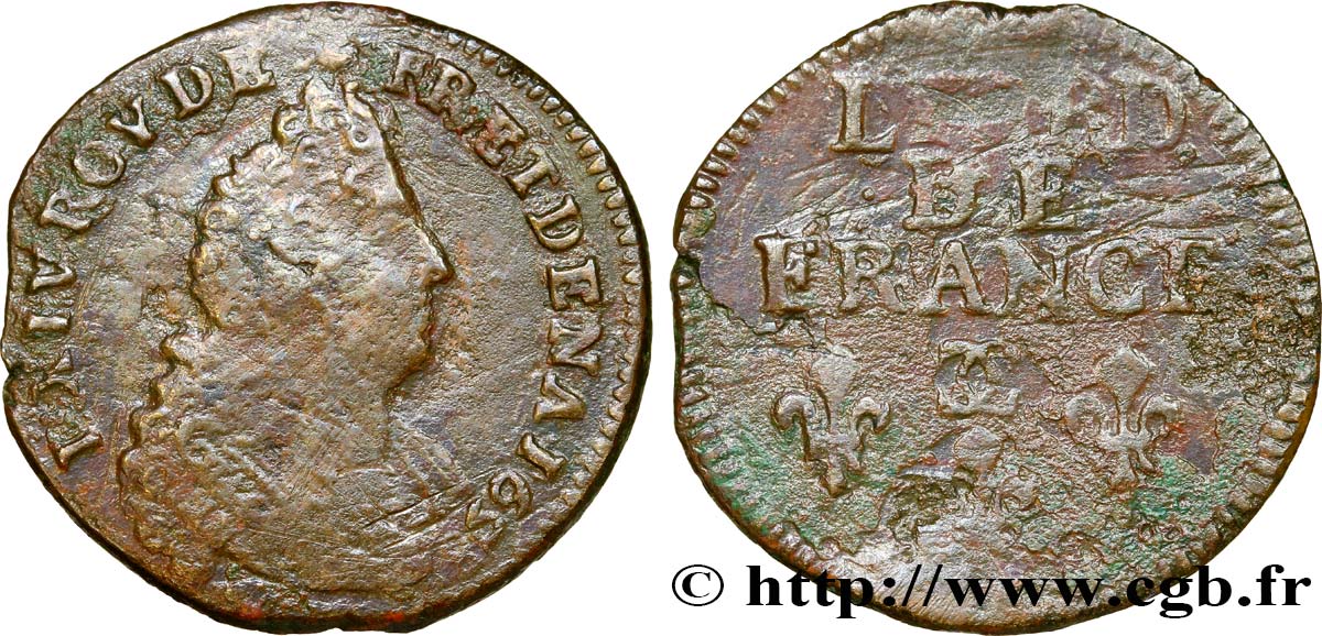 LOUIS XIV LE GRAND OU LE ROI SOLEIL Liard, 3e type, buste âgé 1698 Besançon TB