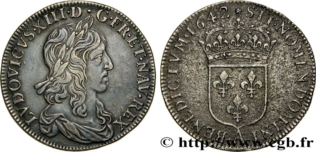 LOUIS XIII  Demi-écu, buste drapé (1er buste de Jean Warin) 1642 Paris, Monnaie de Matignon fVZ/S