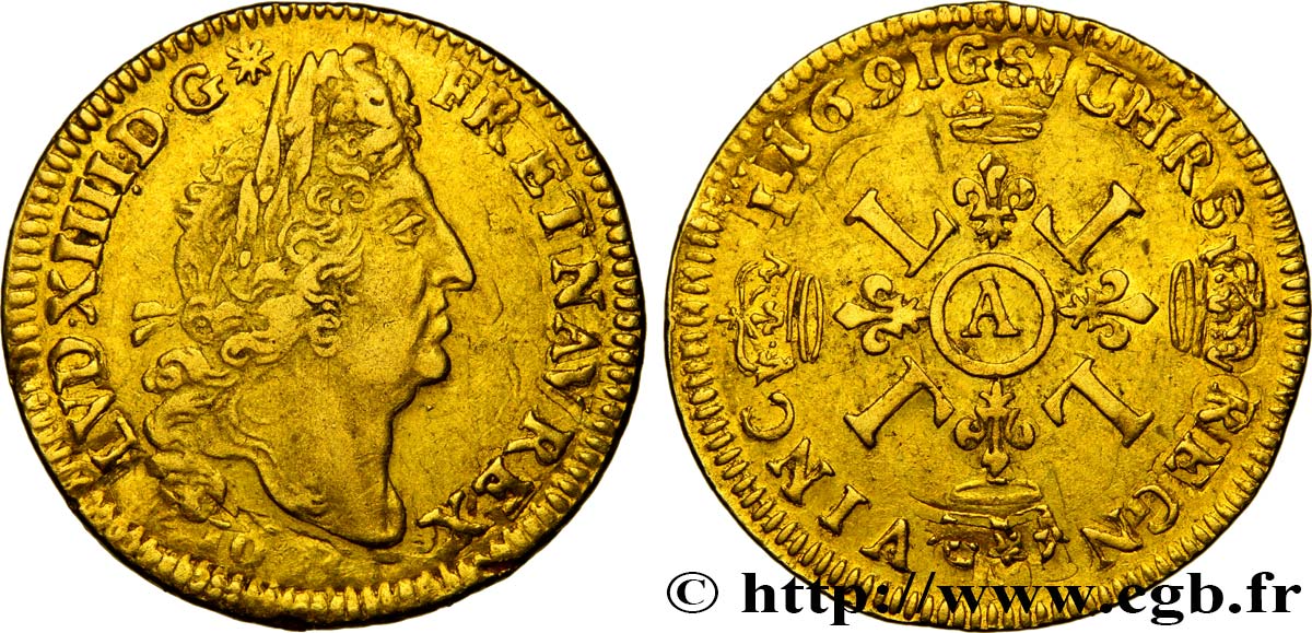LOUIS XIV LE GRAND OU LE ROI SOLEIL Louis d or aux quatre L 16[..] Paris TB+/TTB