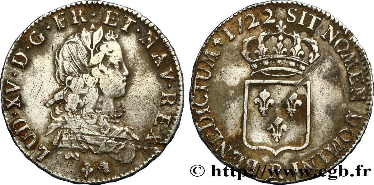LOUIS XV  THE WELL-BELOVED  Demi-écu de France 1722 Orléans MBC/BC+